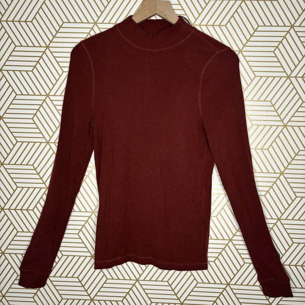 Prana Large Foundation Rib Mock Neck Top Rhubarb Heather Fitted Granola Gorpcore